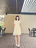 香影（xiangying）泡泡袖連衣裙女2025夏裝新款絕美鏤空鉤花萊賽爾天絲v領(lǐng)裙子 米色 L 曬單實(shí)拍圖