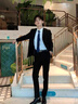 WVD西裝男套裝三件套男士商務(wù)修身正裝休閑西服伴郎新郎結婚禮服 雙扣黑色西裝+西褲 雙扣黑色西裝 XS 建議90斤內 曬單實(shí)拍圖