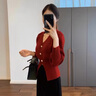 LPOX紅色小香風毛衣女開衫女外套春秋冬法式設計感收腰氣質針織外套黑 紅色 S 95斤以內 曬單實拍圖