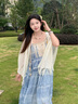蘭蔓婭披肩外搭女2024新款夏季薄款空調(diào)房鏤空流蘇旗袍開(kāi)衫搭配裙子斗篷 波西米亞風(fēng)-人字紋白色 曬單實(shí)拍圖