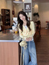 假兩件打底衫長袖t恤女春秋2025新款設(shè)計感修身獨特別致短款上衣 黃色 S 曬單實拍圖