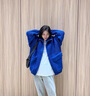 羅蒙（ROMON）高領(lǐng)毛衣開衫針織外套女秋冬2025新款加厚克萊因藍(lán)針織夾克潮ins 藍(lán)色 均碼 -90-135斤 曬單實(shí)拍圖