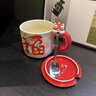 啟諾紅色水杯龍年新年款陶瓷馬克杯帶蓋勺家用情侶杯伴手禮杯子送禮品 紅色福來400ml+貼紙 曬單實拍圖