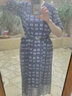 顏域七分袖V領連衣裙春裝女2024年新款女簡約氣質格子中長款裙子 藍格 L 曬單實拍圖
