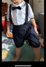 邦詩婕黎男寶寶短袖套裝滿月百天周歲紳士禮服襯衫背帶褲嬰兒衣服夏季薄款 (短袖)襯衫+背帶褲+領(lǐng)結(jié) 90cm 曬單實拍圖