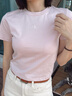 Calvin KleinJeans【不曬系列防曬】夏季女士ck辣妹正肩短款短袖T恤J224364 TF6-淡煙粉 XS 曬單實(shí)拍圖