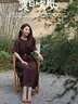 迪圖純色連衣裙女夏2023新款高級感氣質(zhì)簡約通勤顯瘦收腰百褶裙子 酒紅色 M 曬單實(shí)拍圖