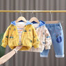 G.DUCKKIDS男寶寶套裝春秋裝新款休閑兒童套裝男時尚三件套幼童衣服外套褲子 米白色 100碼建議身高90-100cm年齡3-4歲 曬單實拍圖