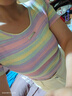 PMOG新款夏季2025小個(gè)子設計彩虹條紋針短袖T恤女辣妹別致短款上衣女 彩色 L 建議105-115斤 曬單實(shí)拍圖