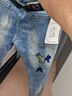 牛八方（NIUBAFANG）春新款繡花破洞刺繡牛仔褲男韓版修身小腳褲潮男彈力花褲子男 淺藍色 31 碼(兩尺四) 曬單實(shí)拍圖