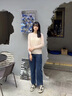 皮爾卡丹（pierre cardin）2025秋季新款洋氣木耳領(lǐng)套頭小衫女士洋氣減齡蕾絲針織打底衫 駝色 L 曬單實(shí)拍圖