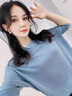 燕潯2025夏季新款圓領(lǐng)冰絲短袖t恤女寬松慵懶風(fēng)蝙蝠衫T恤薄洋氣 藍色 L 曬單實(shí)拍圖