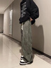 魄克扎染燈芯絨褲子男春秋款寬松直筒闊腿長(zhǎng)褲美式潮牌重磅臟臟休閑褲 綠色 XL 120-140斤 曬單實(shí)拍圖