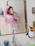 半繪甜美溫柔風花朵鏤空毛衣女設計感小眾女早秋新款寬松外搭針織衫上 粉色 S 建議8095斤 曬單實拍圖