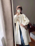 春乏中長款牛角扣雙面絨毛呢外套女小個子過膝泡泡袖娃娃領呢子大衣女 米白色 XS 建議105斤以下 曬單實拍圖