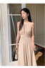 艾珠兒（Aizhuer）法式無袖掛脖式連衣裙女2023新款夏裝顯瘦小個子A字中長裙子夏天 杏色 M 曬單實拍圖