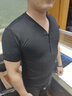 續點(diǎn)亨利衫深V短袖T恤男棉質(zhì)雞心領(lǐng)桃領(lǐng)個(gè)性紐扣大V領(lǐng)修身緊身運動(dòng) 黑色 XXL（148-168斤左右） 曬單實(shí)拍圖