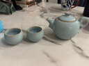 弘寶汝窯天青清雅茶組十件套 瑪瑙入釉中式辦公茶具套裝 簡(jiǎn)約中式高檔 天青色 一壺兩杯 曬單實(shí)拍圖