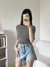 clotho Rennie品牌女裝T恤女2025春秋新款修身五分袖蕾絲網(wǎng)紗半高領針織打底衫 黑色 M 曬單實拍圖