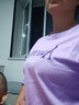 美莎尼兩件裝純棉T恤女中袖刺繡t恤女夏季新款韓版寬松七分袖紐扣上衣 紫色字母+藍色菊花 XL 建議120-135斤 曬單實(shí)拍圖