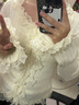 DXOT休閑甜美公主風(fēng)蕾絲拼接木耳邊針織衫外套長袖毛衣女早秋純欲辣妹 杏色 均碼 【建議120斤以內(nèi)】 曬單實拍圖
