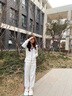 翊尚美運(yùn)動褲女秋季2025新款休閑闊腿褲女高腰寬松條紋顯瘦棉質(zhì)美式衛(wèi)褲 白灰色【升級抗起球款】 XL【適合126-145斤】 【活動中】 曬單實(shí)拍圖