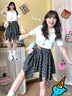 鳳蝶兒連衣裙子女夏季2025新款韓版小個子氣質(zhì)顯瘦穿搭格子職業(yè)減齡茶系 上衣+裙子（無飾品） S 曬單實拍圖