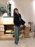 MeetMetro瑪依爾拼接撞色短外套女2025秋季新款休閑落肩棒球服 黑色 S 曬單實(shí)拍圖