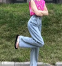 浪莎150小矮個(gè)子淺色高腰直筒牛仔褲女2025春夏新款寬松顯高闊腿褲子 淺藍色小個(gè)子款【145-155】 M 95-105斤 曬單實(shí)拍圖