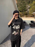至唯 玫瑰印花美式重磅短袖t恤男女同款夏季潮牌寬松水洗純棉潮流衣服 黑色 XL【推薦120-135斤】 曬單實(shí)拍圖