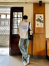 花花公子（PLAYBOY）短袖T恤男裝2024夏季冰絲套裝男生痞帥氣薄款長(zhǎng)褲青少年兩件套潮 字母白 【單件】 XL 身高173左右/體重125斤左右 曬單實(shí)拍圖