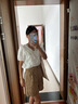 茵曼（INMAN）闊腿五分褲女士夏季新款松緊顯瘦高腰直筒休閑新疆棉短褲 淺褐色 S 曬單實(shí)拍圖