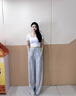 ELLE【水墨褲】新中式休閑褲女2024夏季新款通勤風垂墜感顯瘦褲子 灰藍 XL 曬單實拍圖