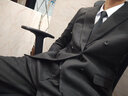杰遜斯高級感毛呢西服外套男秋冬季商務(wù)正裝雙排扣休閑西裝套裝韓版修身 黑色（西裝+褲子） 2XL (135-150斤) 曬單實(shí)拍圖
