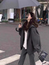 LDBE高級感開(kāi)衫衛衣外套女2024薄款春秋季美式復古寬松慵懶風(fēng)連帽上衣 深灰色【春秋薄款】 L （95-110） 曬單實(shí)拍圖
