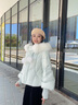 艾萊依（ERAL）羽絨服女柔美毛球短款羽絨服冬季甜美狐貍毛東方簡(jiǎn)奢風(fēng)外套 冰清藍 S 155【建議80-110斤】 曬單實(shí)拍圖