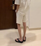 艾梵斯貝亞麻短褲男休閑褲夏季韓版寬松潮流棉麻五分褲純色沙灘中褲直筒褲 卡其色 L 曬單實(shí)拍圖