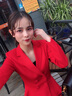 安依蓮職業(yè)裝女裝套裝春秋小香風(fēng)不規(guī)則職業(yè)小西裝正裝時(shí)尚女士紅色西服 大紅色外套+褲子 M 曬單實(shí)拍圖