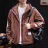 京西藍(lán)靛冬季戶外防風(fēng)連帽沖鋒感棉服男條紋棉衣防寒保暖運動夾克外套 紅色 L 合適體重130-150斤 曬單實拍圖