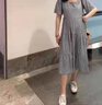 米度麗孕婦連衣裙夏季孕婦裝春夏裝長裙春秋款孕婦衣服大碼裙子春夏裝 灰藍(lán) L（建議100-140斤左右） 曬單實(shí)拍圖