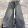 紅蜻蜓 【今日福利】高腰闊腿褲牛仔褲女春秋季新款直筒寬松感拖地褲子 復古藍加長(cháng)款 M 曬單實(shí)拍圖