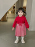 幼歌（YOUGE） 嬰幼兒秋季套裝寶寶元寶領(lǐng)打底毛衣柔軟親膚燈籠芯短裙 紅白格甜心裙 90 cm 曬單實拍圖