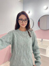 BASIC HOUSE百家好甜美絞花毛衣女2024秋季新款馬海毛寬松高級休閑韓版針織衫 藍(lán)色 M 曬單實(shí)拍圖