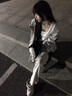 QGF美式重磅空氣層連帽開衫衛(wèi)衣女男春秋季新款設(shè)計感小眾情侶短外套 灰色 M 【建議90-110斤】 曬單實拍圖