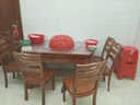 踏春拾花 餐桌 實(shí)木餐桌椅組合現代簡(jiǎn)約伸縮折疊小戶(hù)型餐廳家用吃飯圓桌子 海棠色 1.38米 一桌6椅 曬單實(shí)拍圖