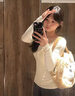 凡小如打底衫女秋冬2024新款長(zhǎng)袖t恤假兩件碎花修身內(nèi)搭可外穿正肩上衣 杏色M碼【建議90-105斤】 曬單實(shí)拍圖