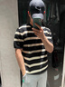 羅蒙（ROMON）黑白條紋針織短袖男圓領(lǐng)夏季潮流時(shí)尚痞帥冰絲t恤男士半截袖體恤 黑色 XL 130-150斤 曬單實(shí)拍圖