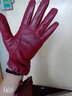 鑫豪睿真皮手套女款薄款綿羊皮冬女士韓版棉手套騎車(chē)保暖防寒加絨分指短 酒紅【加絨】 M適合一般手掌女士 曬單實(shí)拍圖