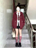 LPOX美式學院風連帽外套女春秋2025新款韓版運動休閑oversize開衫衛(wèi)衣 酒紅色[春秋薄款] S 60-85斤 曬單實拍圖