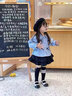 圖圖小象女童套裝2025秋裝新款甜美蝴蝶結(jié)條紋襯衫蛋糕短裙兒童裙子兩件套 藍色【長袖套裝】 130 曬單實拍圖